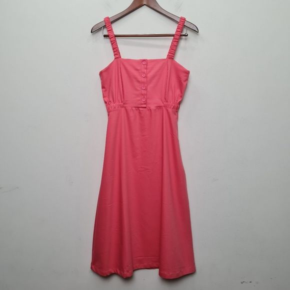 L'Academie The Sabine Button Front Midi Dress Stretch Knit Calypso Coral Pink M - Picture 3 of 16